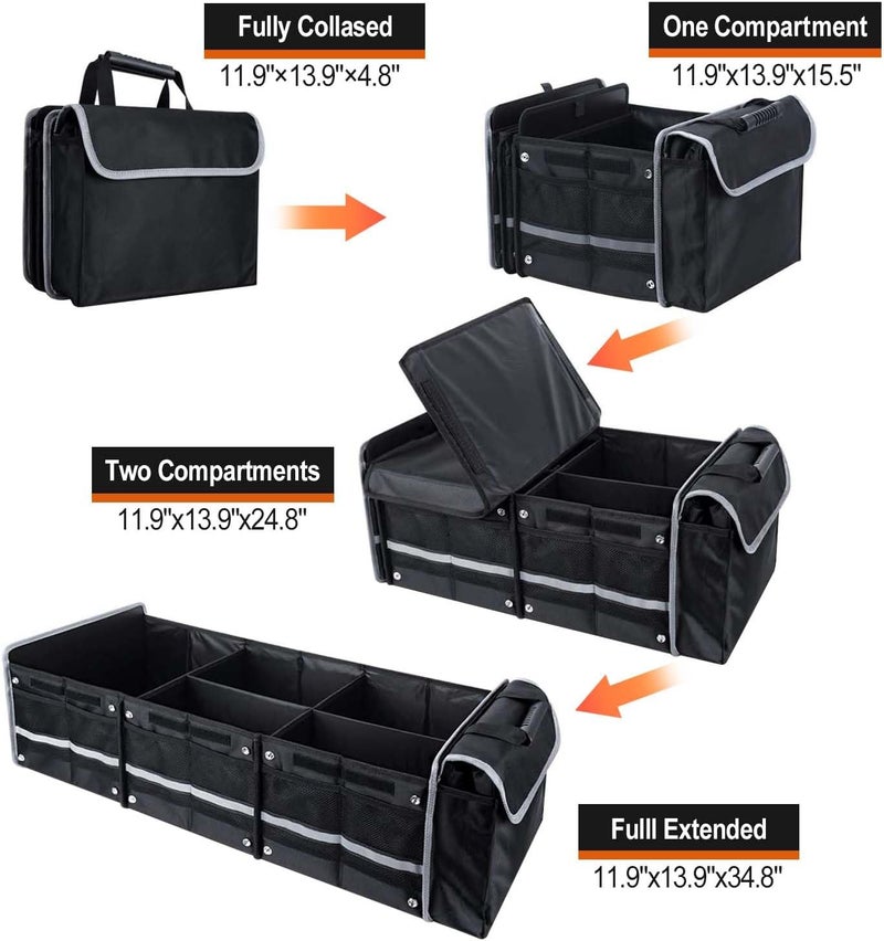 AOPHY Car Trunk Organizer with Insulated Leakproof Cooler Bag, 4 in 1 Waterproof Portable 115L Car Storage Organizer with Collapsible Cover, 3 Large Compartments, Trunk Organizer for Car, SUV, Truck - Image 4